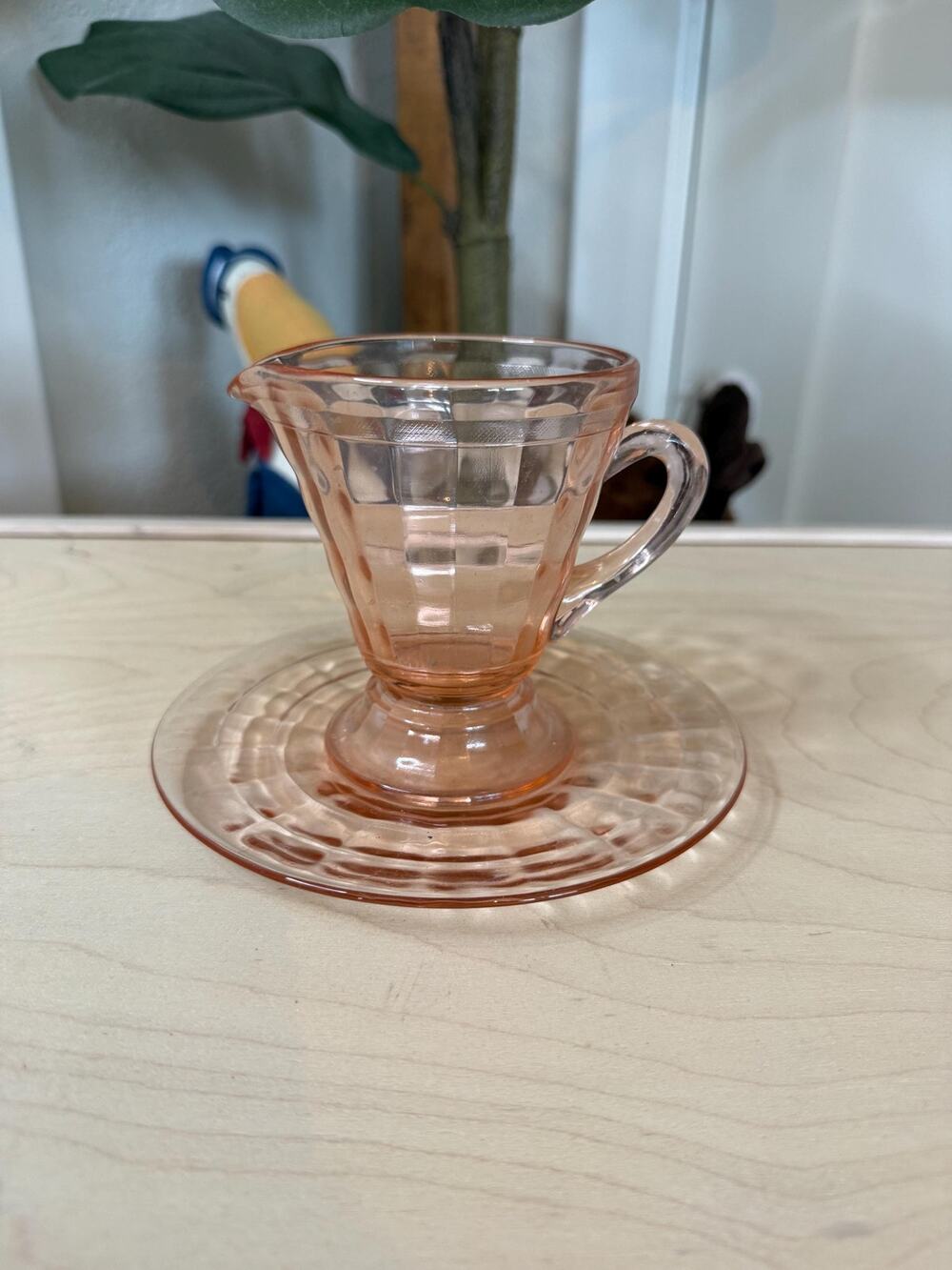 Vintage Pink Depression Glass Creamer and Saucer